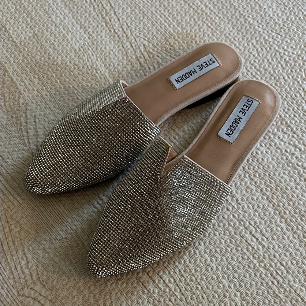 Steve Madden Gold Crystal Slip-On Mules